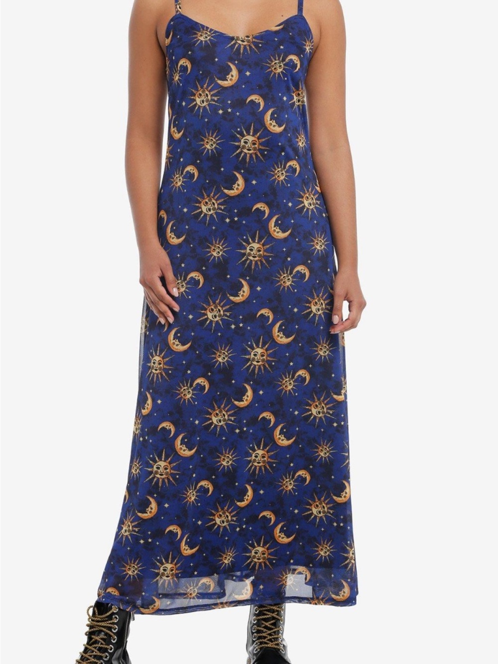 Cosmic Aura Celestial Night Mesh Maxi Cami Dress. Sum and Moon Print. Size M.